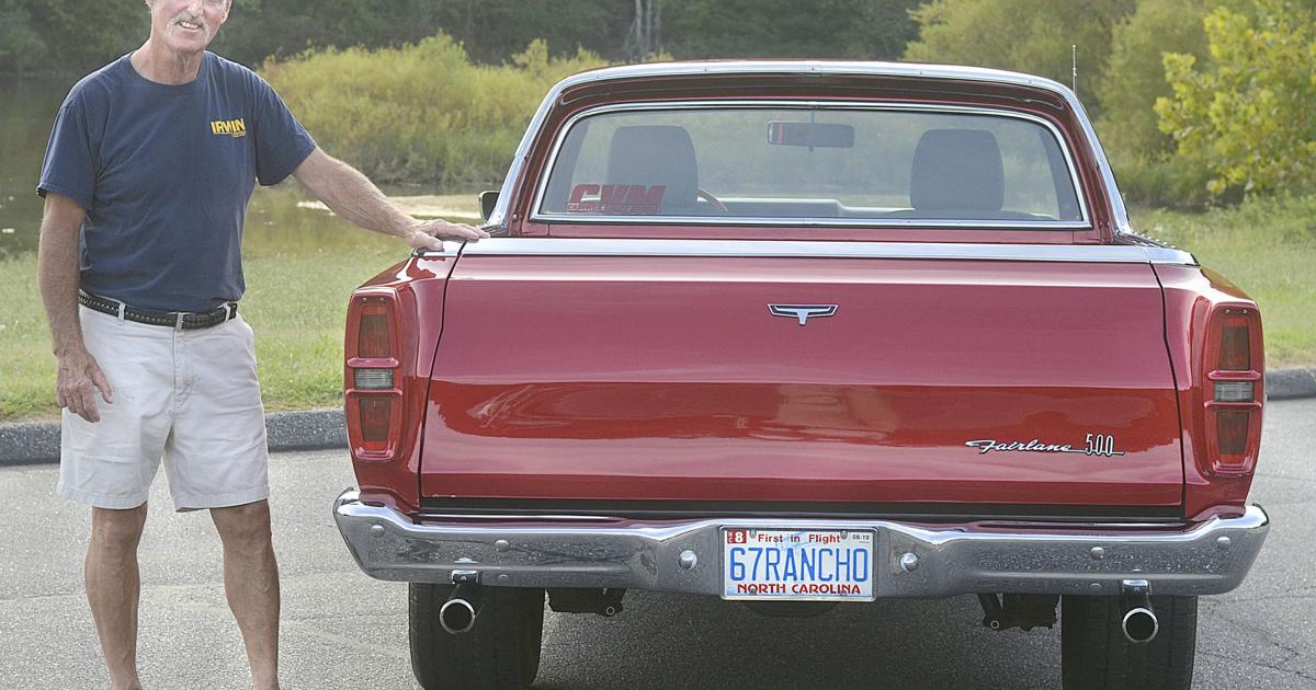 1967 Ranchero Rear 1967 Ford Ranchero Sedan in front; truck in the rear