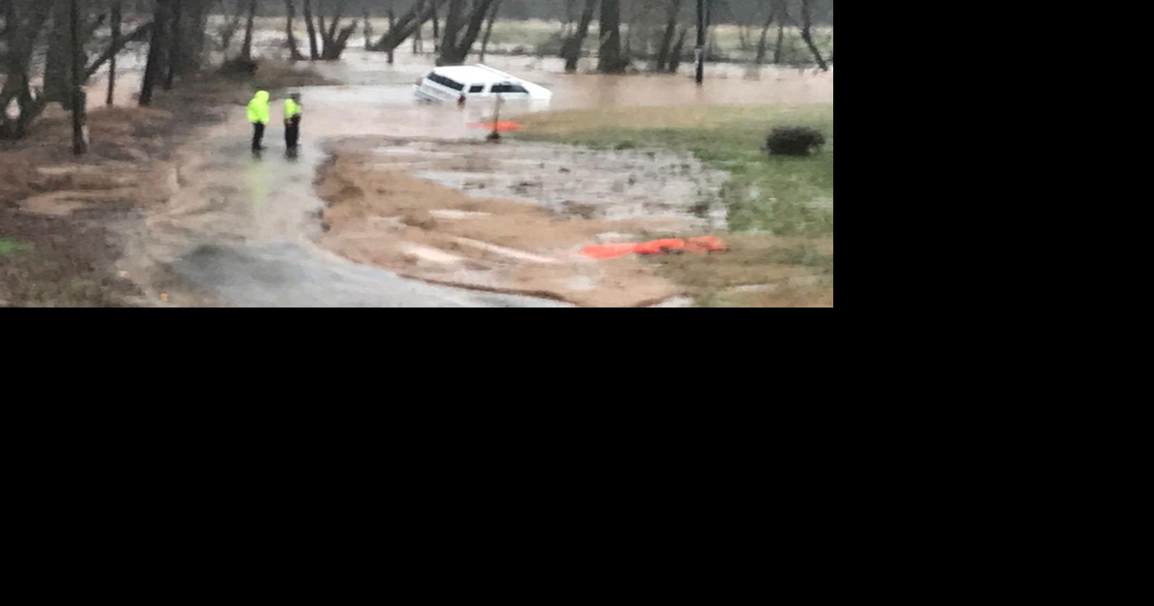 Hickory fire department vehicle trapped in flood waters