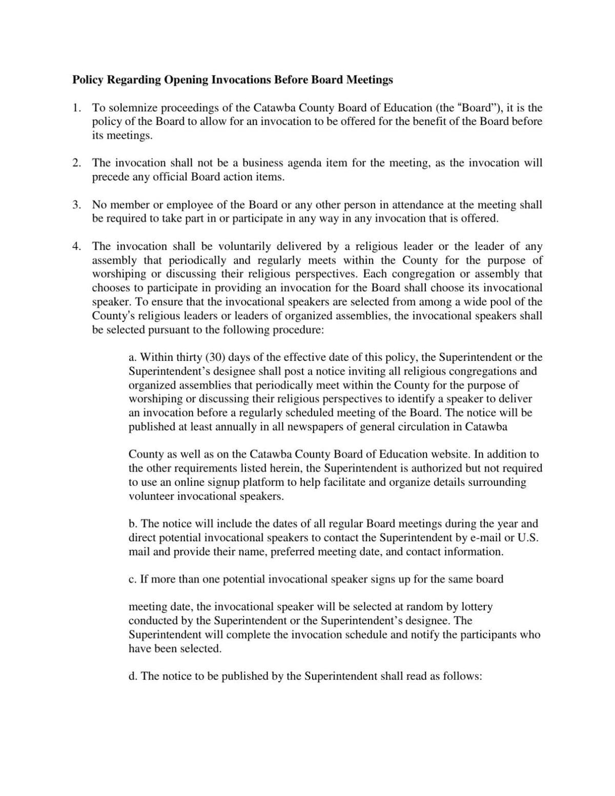 Read Catawba County NC school board's full invocation policy