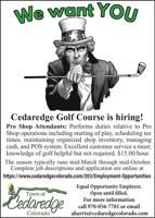 Cedaredge Golf Course is hiring!