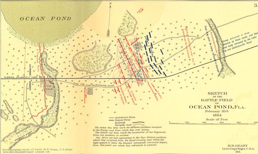 Ocean Pond map of the Feb. 20, 1864 battle.