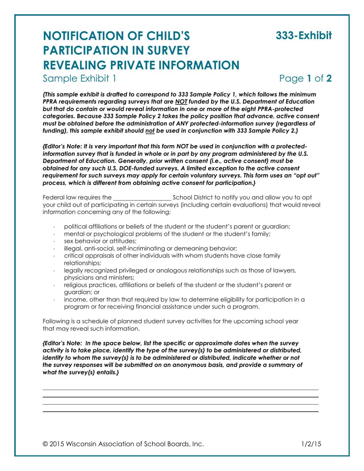 Notification of a Child's Participation in Survey Revealing Private Information