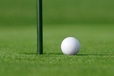 Golf ball and flag in hole