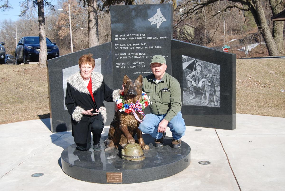 A Mabel and Gary Walfram with monument .JPG