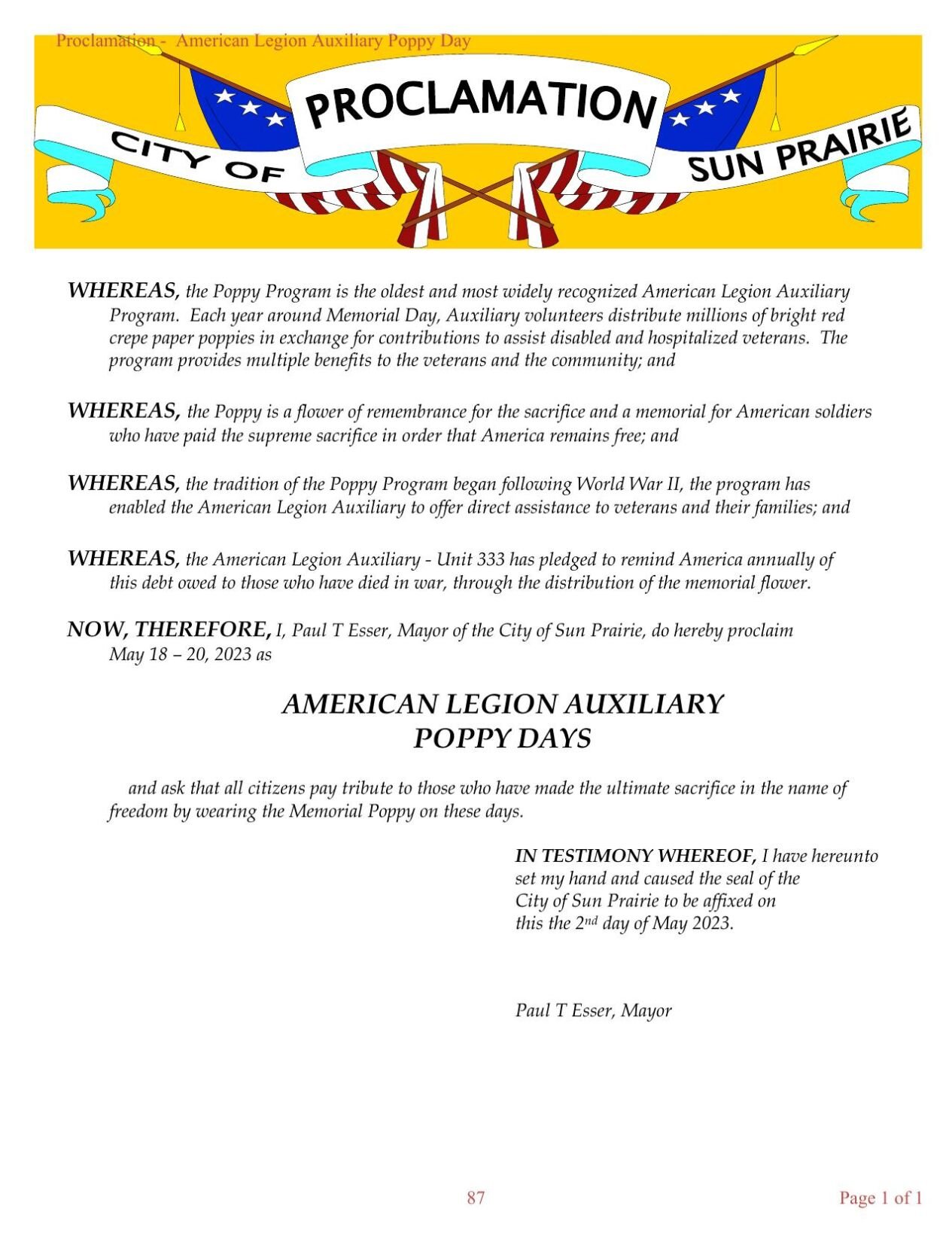 Poppy Day Proclamation (2023) Government