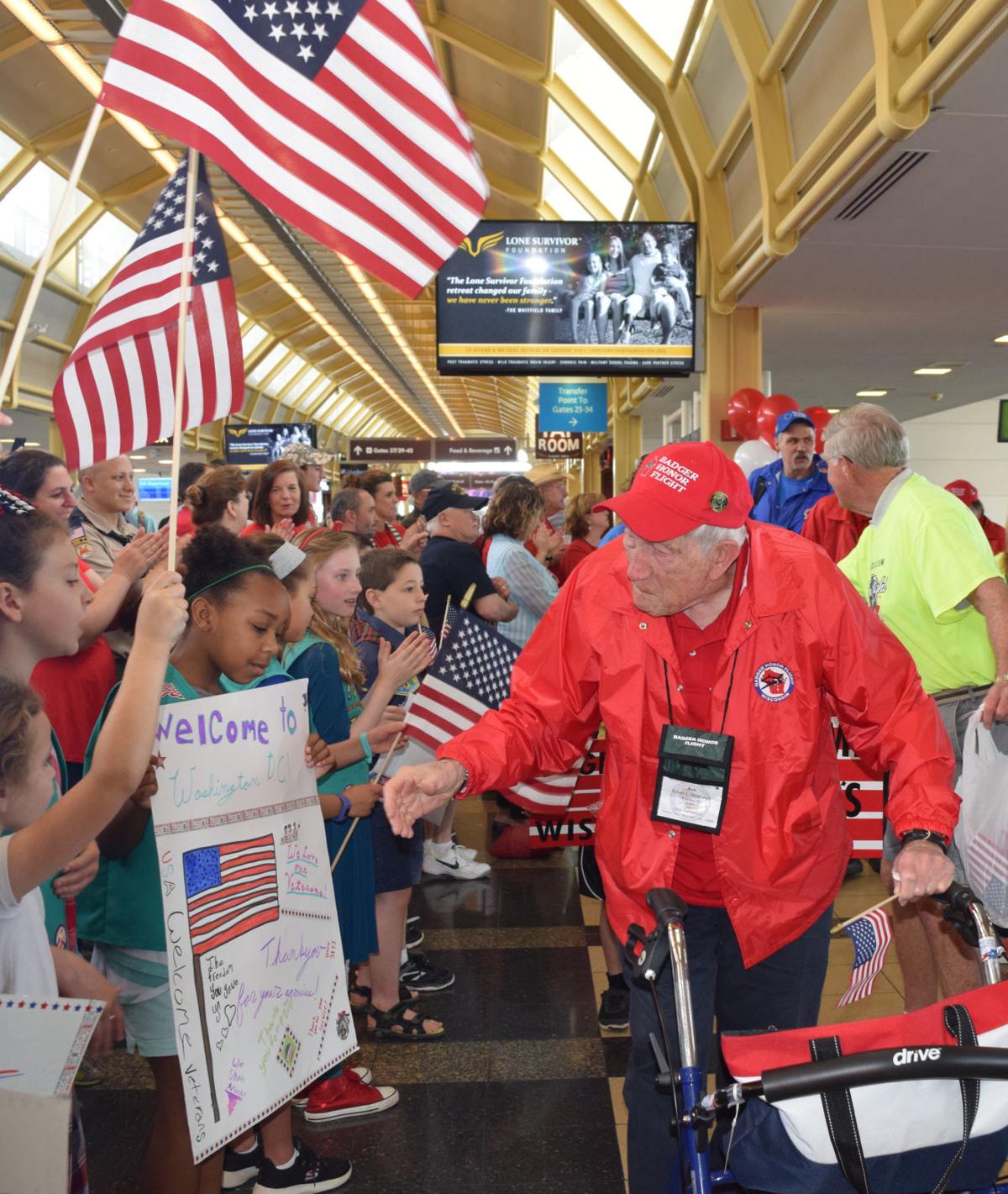 Badger Honor Flight arrives in Washington D.C. Bob Overbaugh