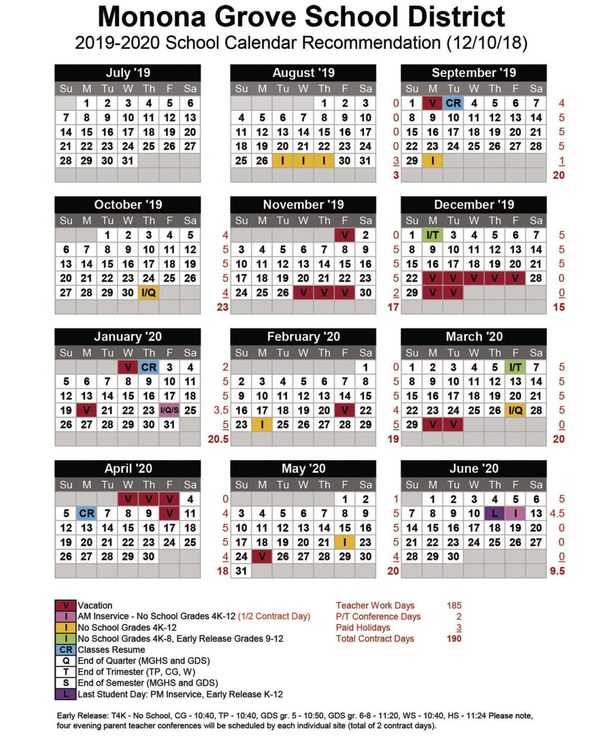 201920 school calendar adopted Monona / Cottage Grove Herald