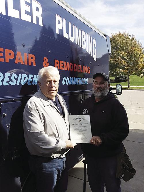 Ziegler Plumbing certificate of appreciation