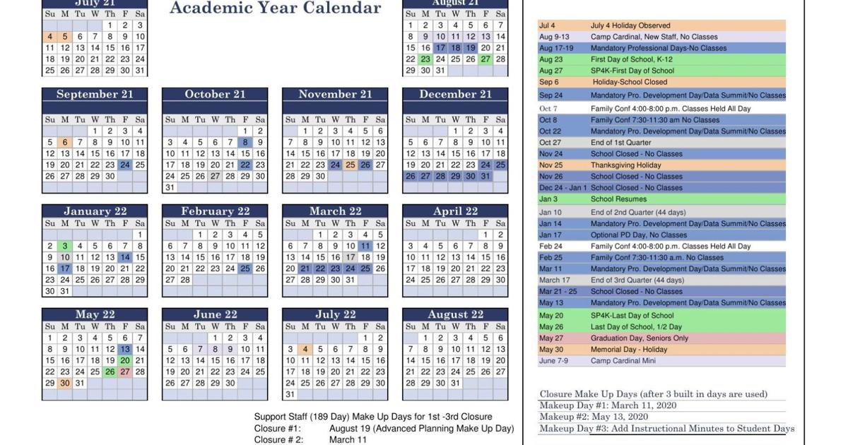 202122 SPASD Calendar (approved) News