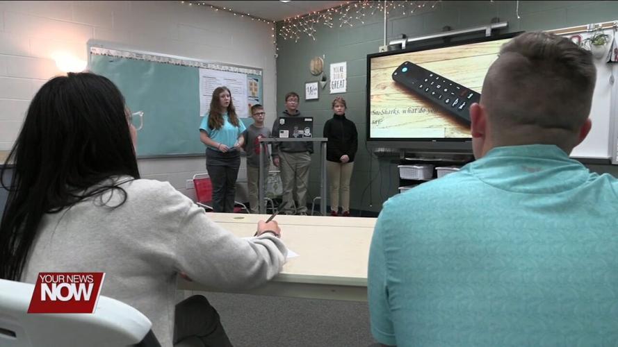 Some Lima City School students pitch their product ideas for a Shark Tank project