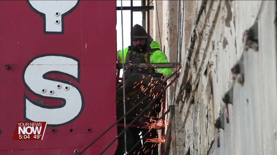 Work on the Saint Marys Theater marquee begins
