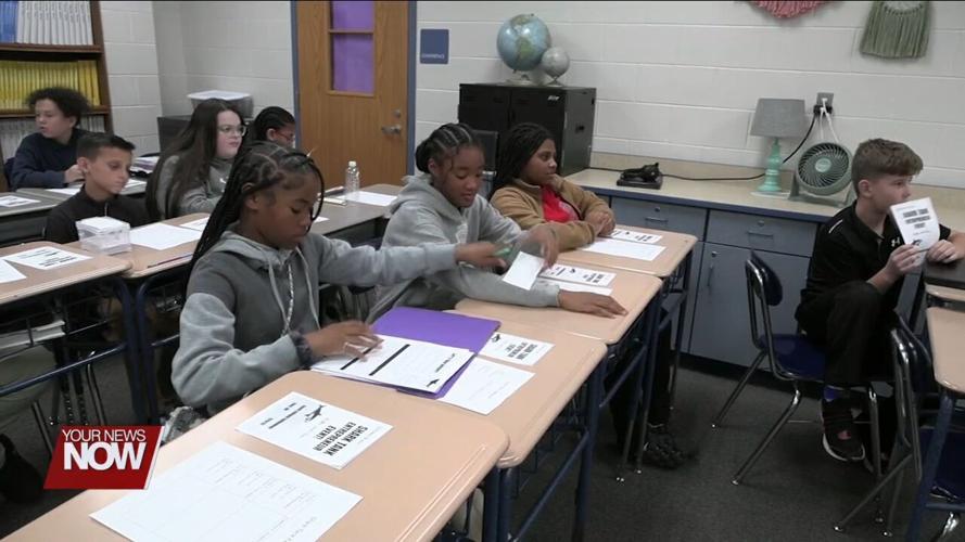 Some Lima City School students pitch their product ideas for a Shark Tank project