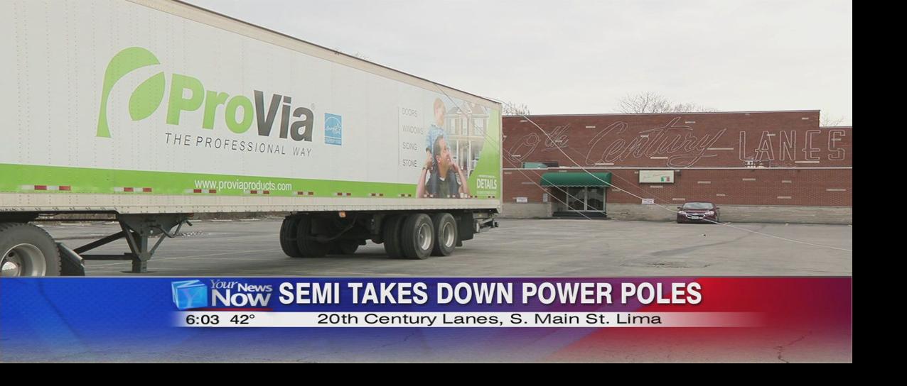Semi Trailer Takes Down 3 Power Poles In 20th Century Lanes Parking Lot News Hometownstations Com