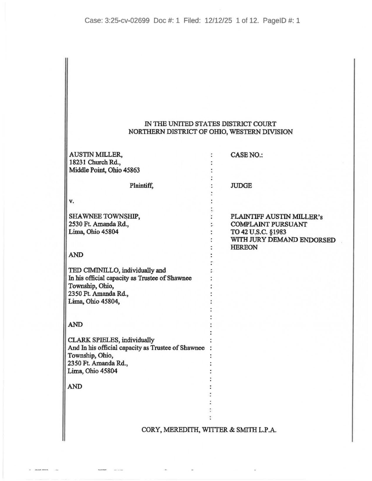 Shawnee Chief Austin Miller lawsuit