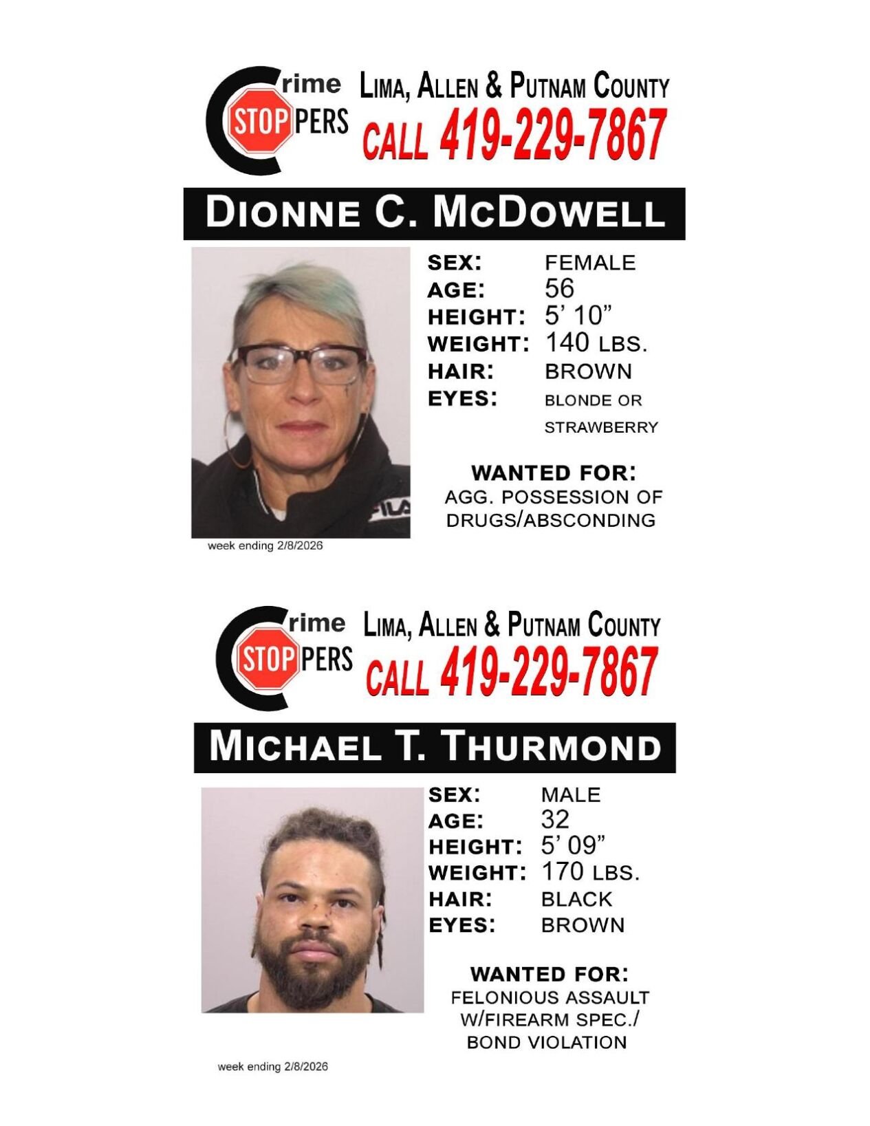 Lima/Allen-Putnam County Crime Stoppers Wanted Persons of the Week - February 3, 2026