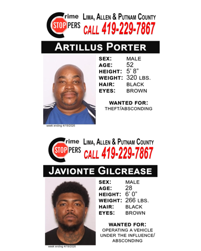 Lima/Allen-Putnam County Crime Stoppers Wanted Persons of the Week - April 14, 2026