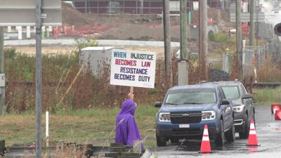 Protesters line I-75 Breese Road overpass to call for transparency and free speech