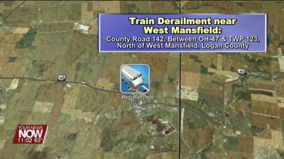 Nearly 30 train cars derail near West Mansfield in Logan County Saturday Afternoon