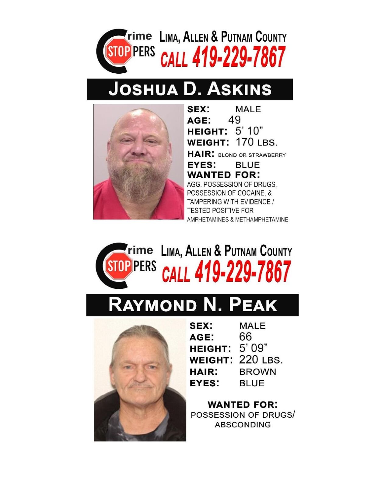 Lima/Allen-Putnam County Crime Stoppers Wanted Persons of the Week - September 22, 2025