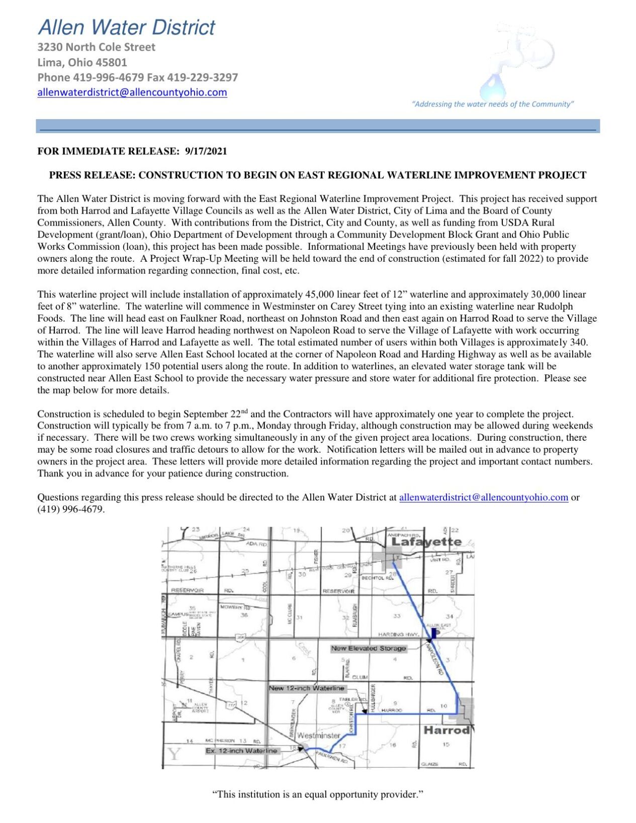 East Regional Waterline Improvement Project Press Release - Begin Construction Notice.pdf