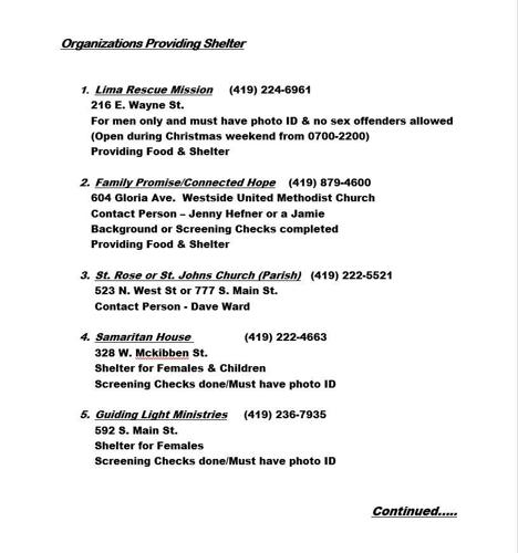 Lima police info for food and shelter