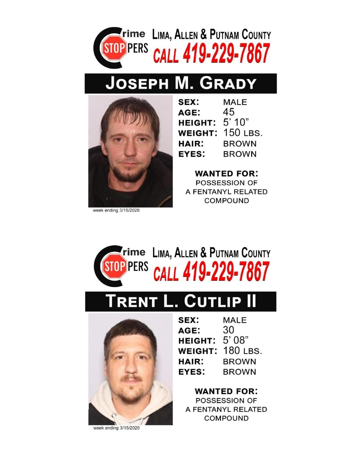 Lima/Allen-Putnam County Crime Stoppers Wanted Persons of the Week - March 9, 2026