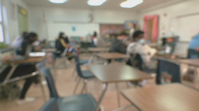 Desks in classroom