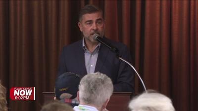 U.S. Rep. Mike Carey discusses Pres. Trump's first 100 days with Allen County Republicans at monthly luncheon