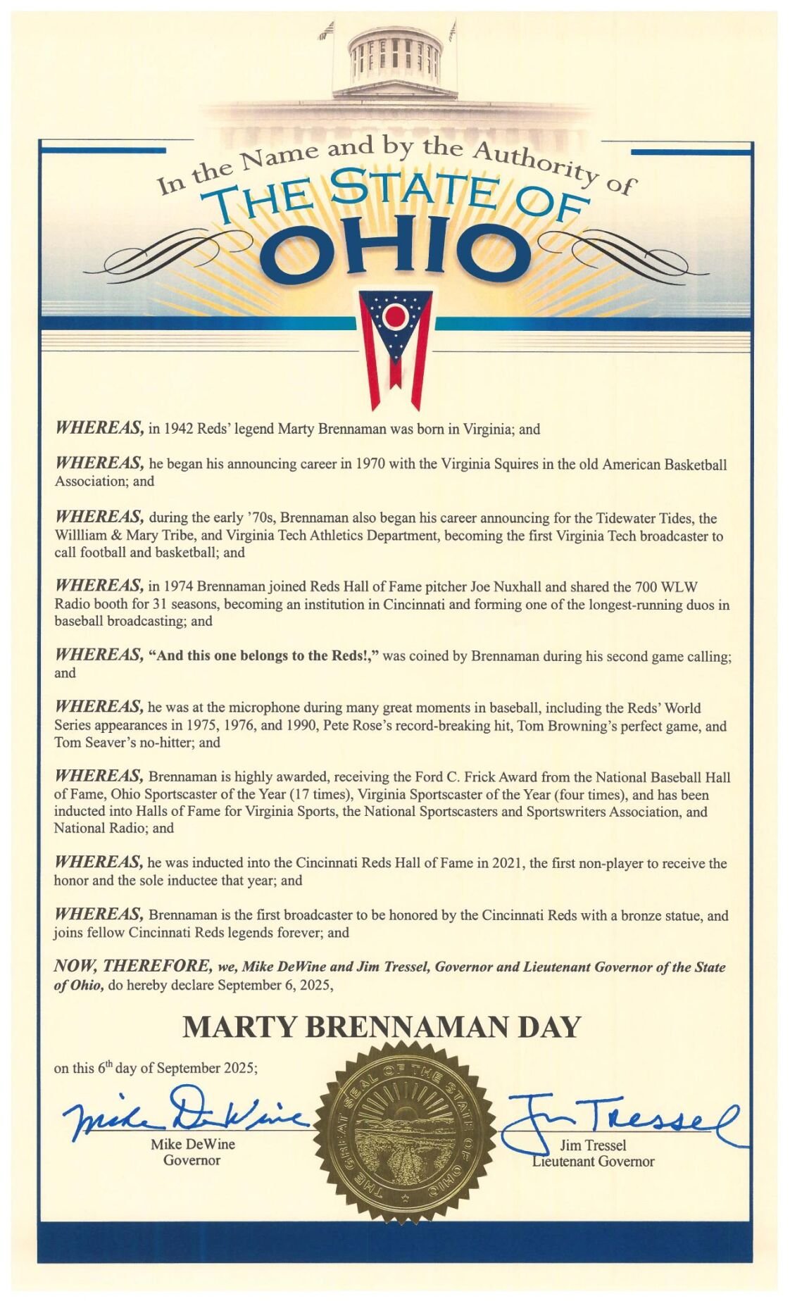 Marty Brennaman Day Proclamation