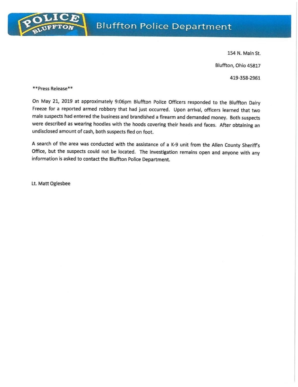 Suspects sought in Bluffton Dairy Freeze armed robbery News