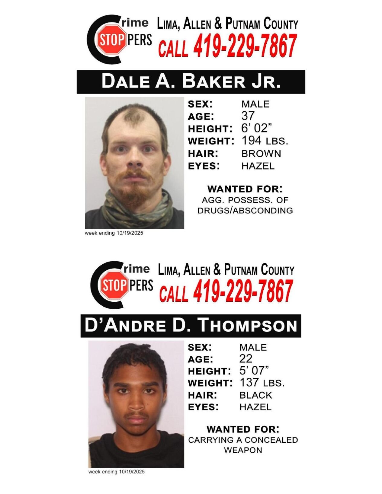 Lima/Allen-Putnam County Crime Stoppers Wanted Persons of the Week - October 13, 2025