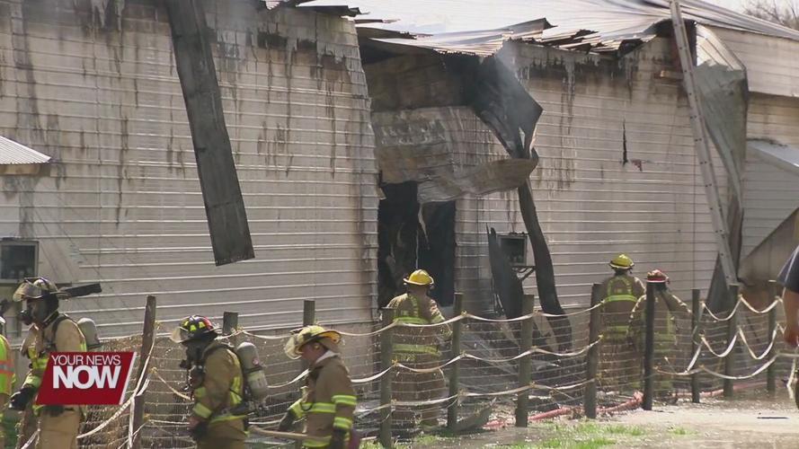 Multiple fire departments called to battle poultry barn fire outside of St. Marys