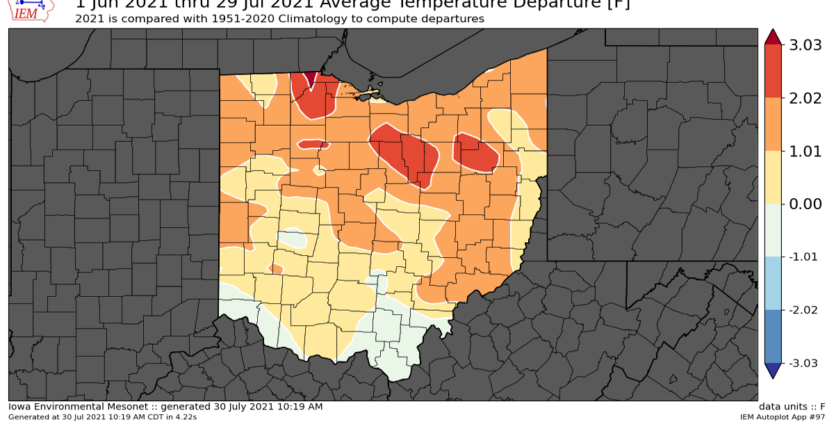 Ohio Temperature Departure Map