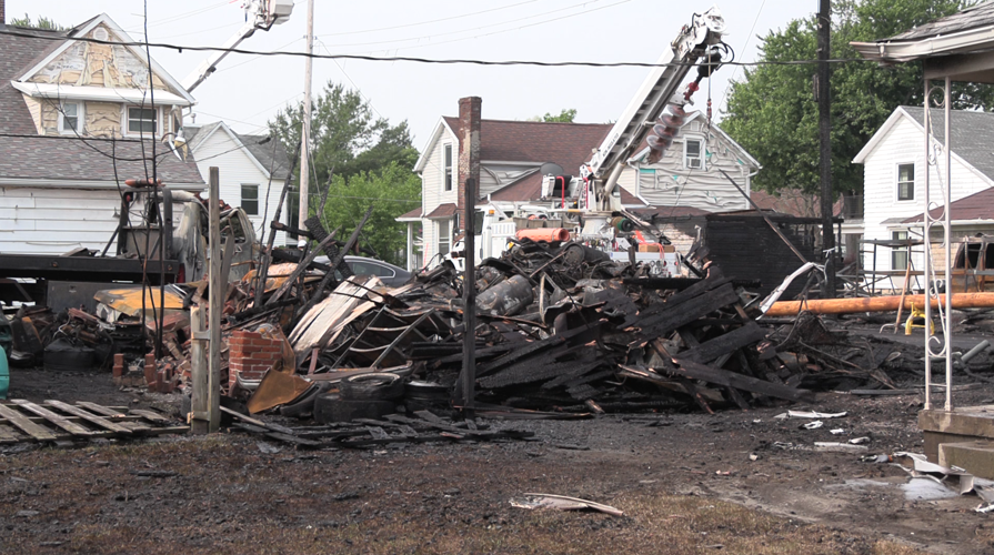 Crews battle an early morning four structure fire in Findlay