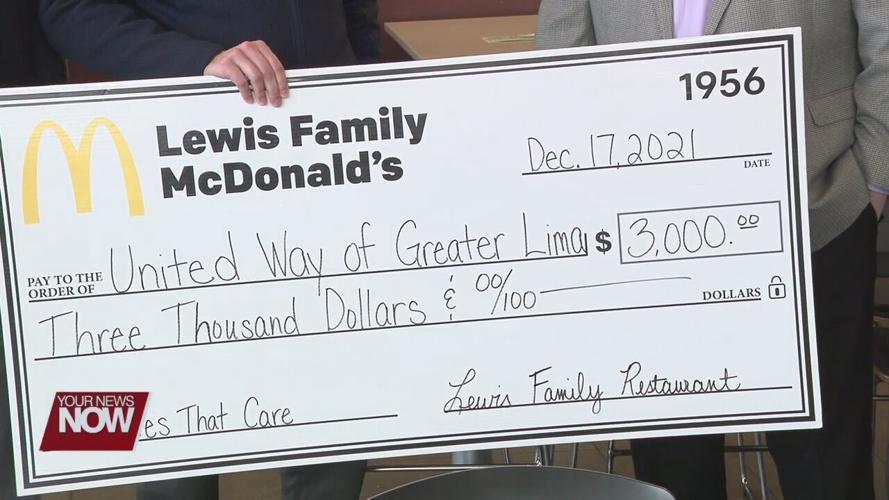 United Way of Greater Lima receives donation from the Lewis Family McDonald's