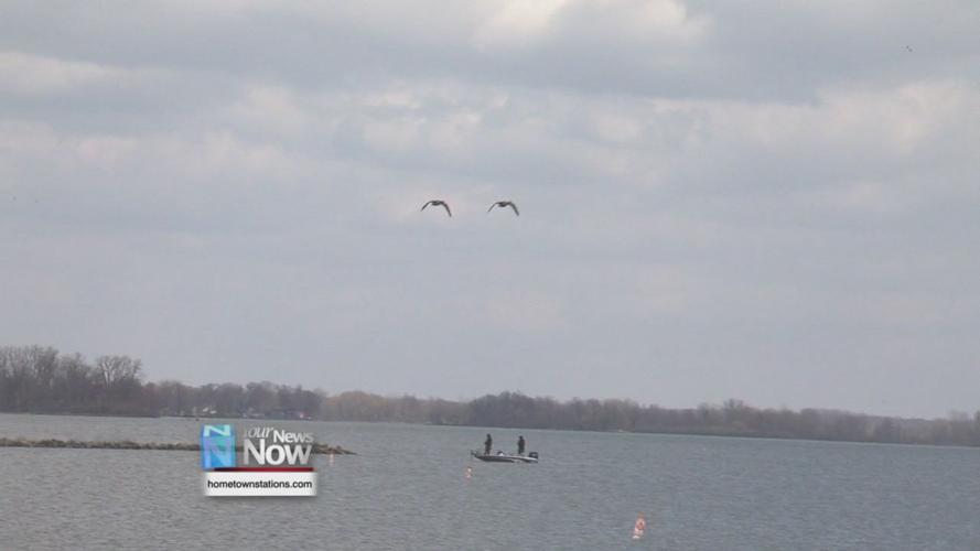 Fishermen practice social distancing at Indian Lake