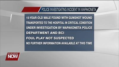 Wapakoneta teen in critical condition after shooting incident in Wapakoneta Sunday