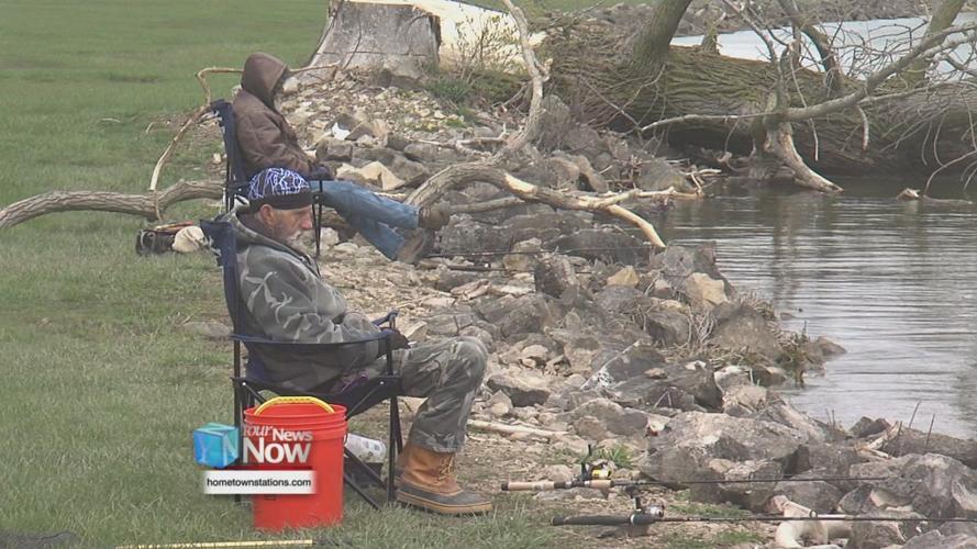 Fishermen practice social distancing at Indian Lake
