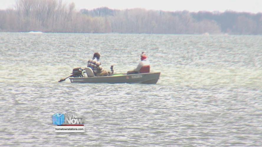 Fishermen practice social distancing at Indian Lake