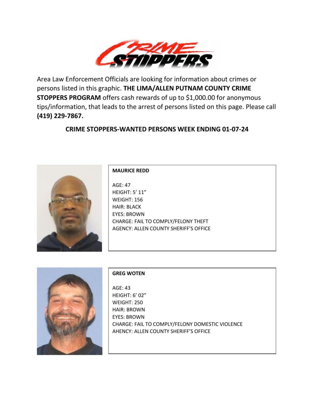 Lima/AllenPutnam County Crime Stoppers Wanted Persons of the Week