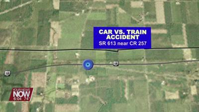 Car hit by train after getting stuck on tracks in Hancock County