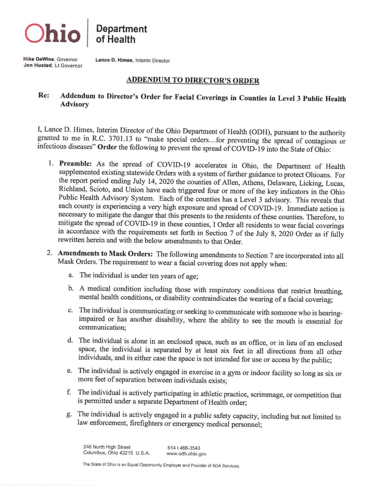 Director's Amended Order 07.17.20