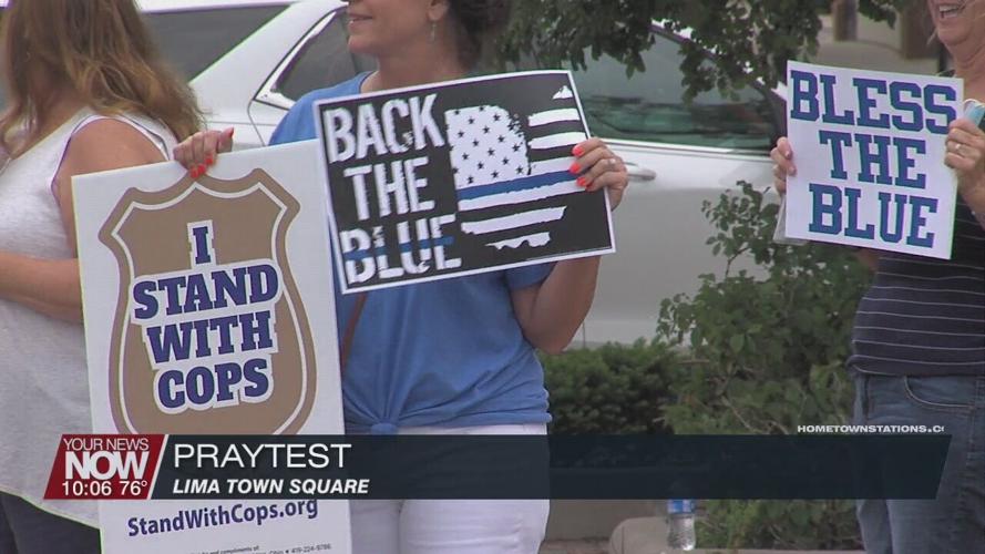 Protest in Lima Town Square Monday evening in support of police