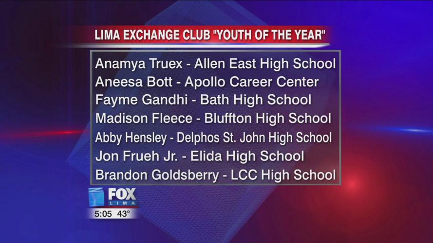Lima Exchange Club recognizes Youth of the Year