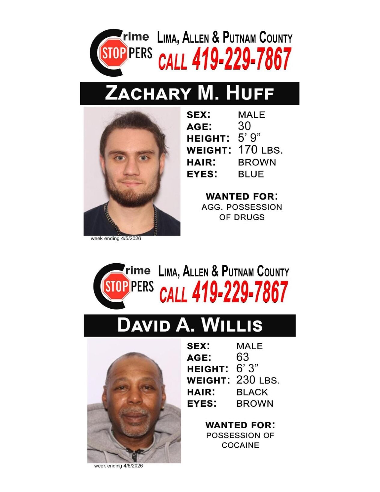 Lima/Allen-Putnam County Crime Stoppers Wanted Persons of the Week - March 30, 2026