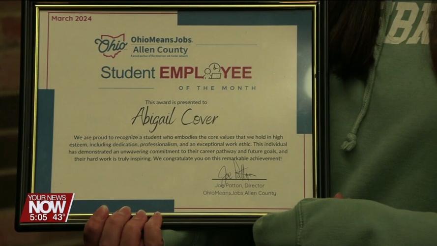 Abby Cover named March 2024 Student Employee of the Month by Ohio Means Jobs Allen County