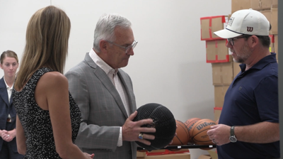 Lt. Gov. Jim Tressel takes tour of upgraded Wilson Football Factory