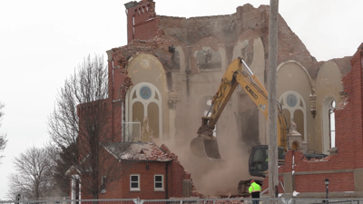Demolition underway at fire-damaged Maria Stein church