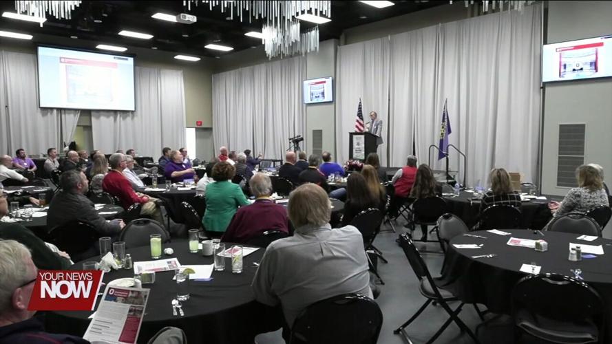 OSU Lima's Tim Rehner speaks about partnership with Lima Ford Engine Plant during Lima Rotary meeting