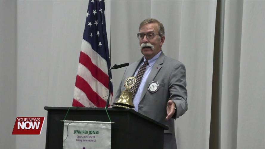 OSU Lima's Tim Rehner speaks about partnership with Lima Ford Engine Plant during Lima Rotary meeting